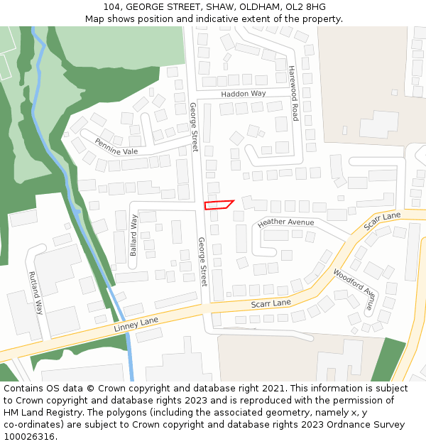 104, GEORGE STREET, SHAW, OLDHAM, OL2 8HG: Location map and indicative extent of plot