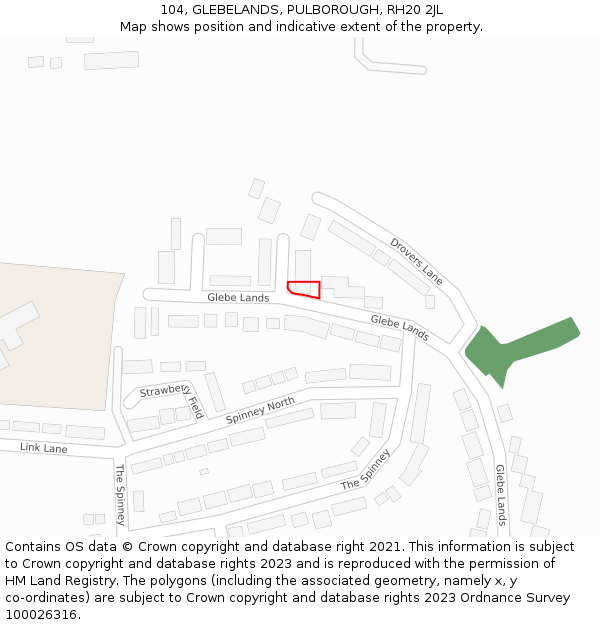 104, GLEBELANDS, PULBOROUGH, RH20 2JL: Location map and indicative extent of plot