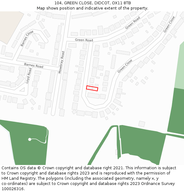 104, GREEN CLOSE, DIDCOT, OX11 8TB: Location map and indicative extent of plot