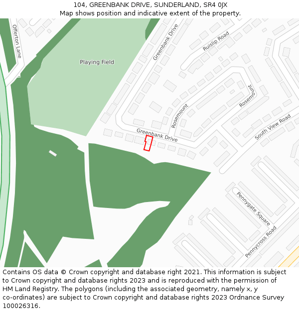 104, GREENBANK DRIVE, SUNDERLAND, SR4 0JX: Location map and indicative extent of plot