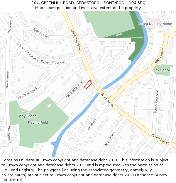 104, GREENHILL ROAD, SEBASTOPOL, PONTYPOOL, NP4 5BQ: Location map and indicative extent of plot