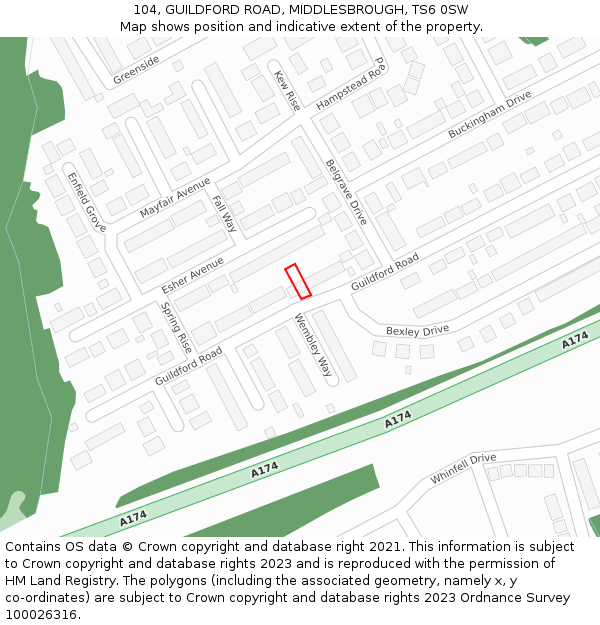 104, GUILDFORD ROAD, MIDDLESBROUGH, TS6 0SW: Location map and indicative extent of plot