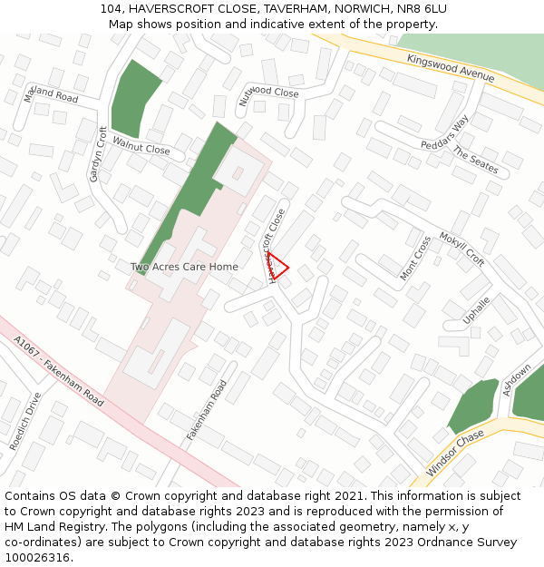 104, HAVERSCROFT CLOSE, TAVERHAM, NORWICH, NR8 6LU: Location map and indicative extent of plot