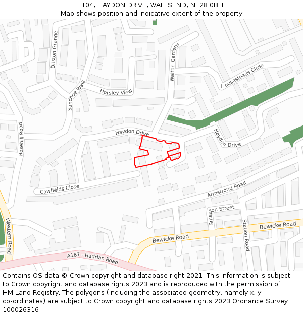 104, HAYDON DRIVE, WALLSEND, NE28 0BH: Location map and indicative extent of plot