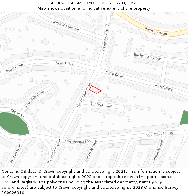 104, HEVERSHAM ROAD, BEXLEYHEATH, DA7 5BJ: Location map and indicative extent of plot