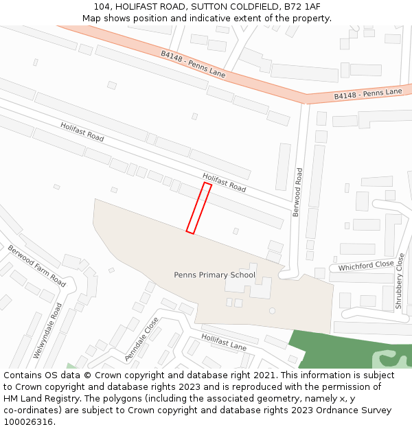 104, HOLIFAST ROAD, SUTTON COLDFIELD, B72 1AF: Location map and indicative extent of plot