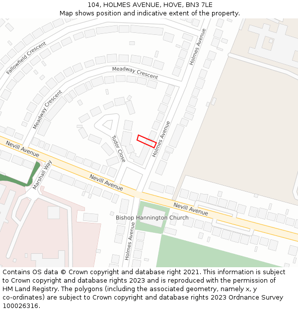 104, HOLMES AVENUE, HOVE, BN3 7LE: Location map and indicative extent of plot