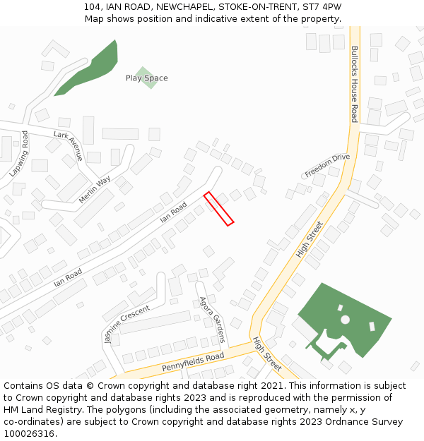 104, IAN ROAD, NEWCHAPEL, STOKE-ON-TRENT, ST7 4PW: Location map and indicative extent of plot