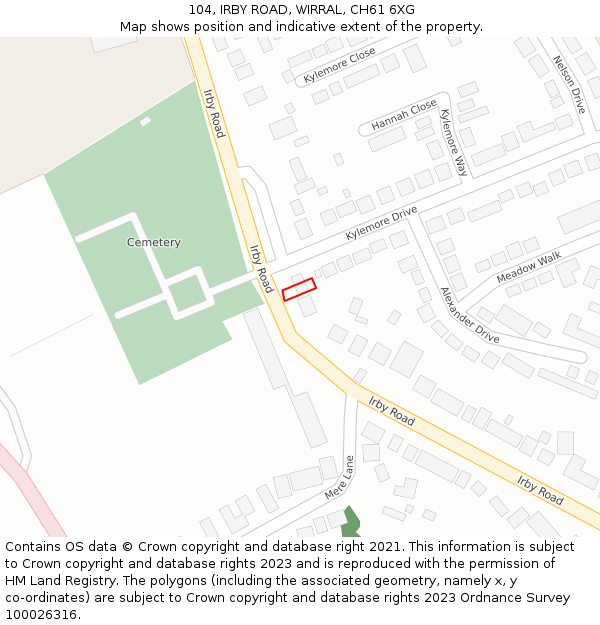 104, IRBY ROAD, WIRRAL, CH61 6XG: Location map and indicative extent of plot