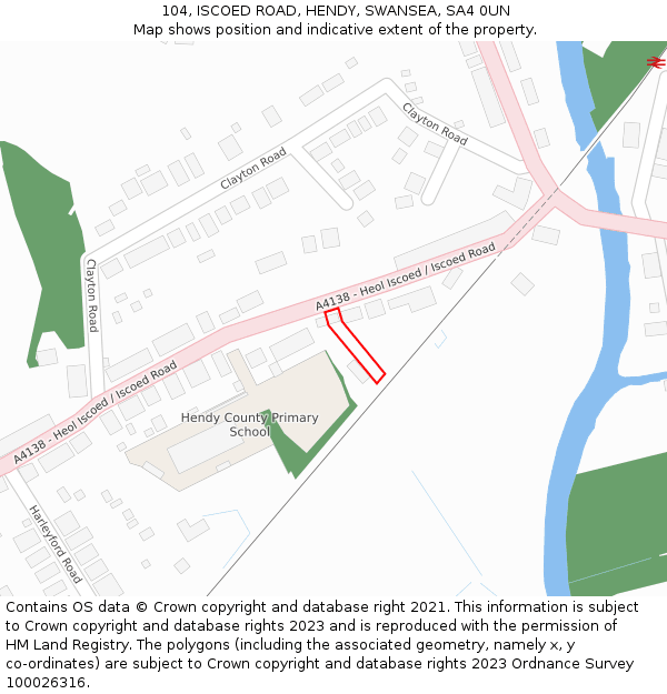 104, ISCOED ROAD, HENDY, SWANSEA, SA4 0UN: Location map and indicative extent of plot