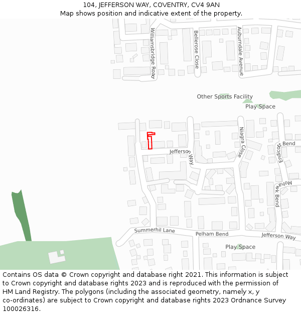 104, JEFFERSON WAY, COVENTRY, CV4 9AN: Location map and indicative extent of plot