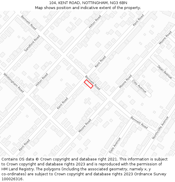 104, KENT ROAD, NOTTINGHAM, NG3 6BN: Location map and indicative extent of plot