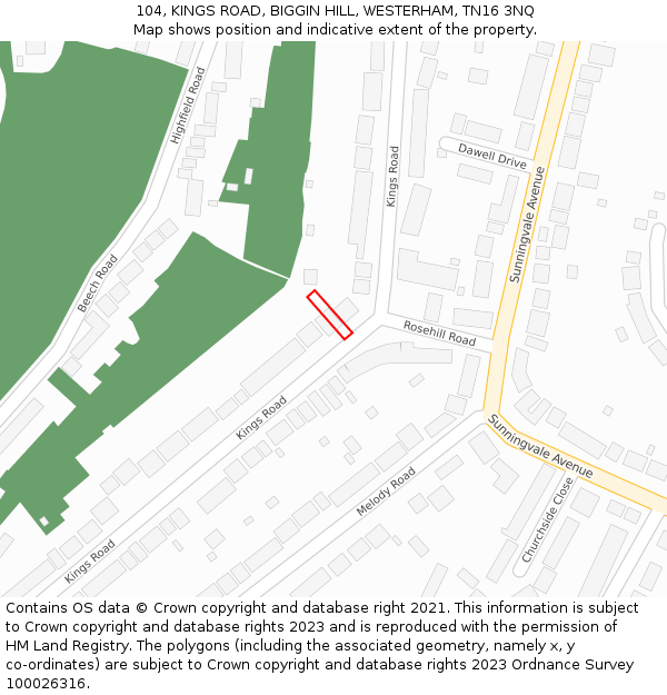 104, KINGS ROAD, BIGGIN HILL, WESTERHAM, TN16 3NQ: Location map and indicative extent of plot