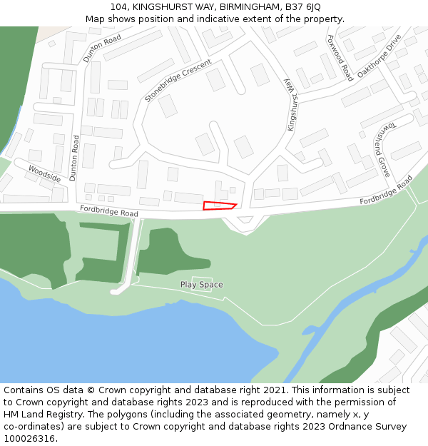 104, KINGSHURST WAY, BIRMINGHAM, B37 6JQ: Location map and indicative extent of plot