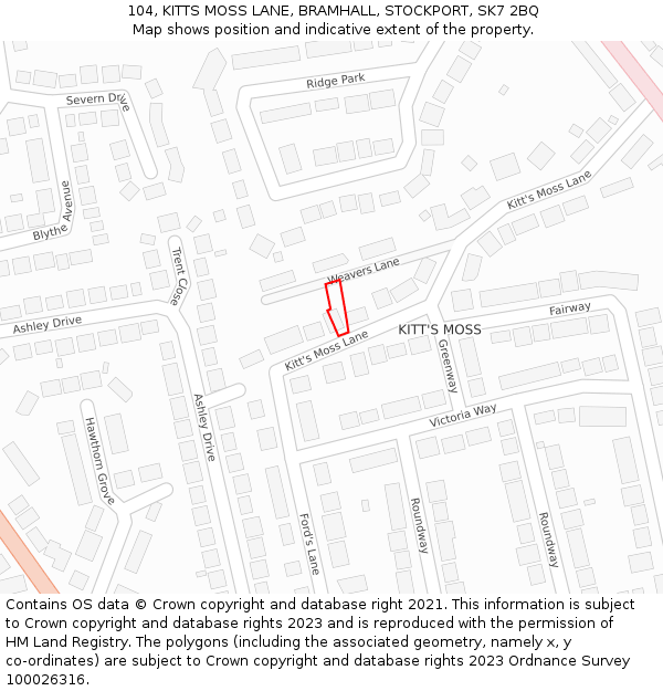 104, KITTS MOSS LANE, BRAMHALL, STOCKPORT, SK7 2BQ: Location map and indicative extent of plot