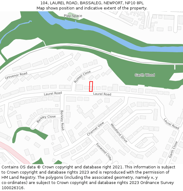 104, LAUREL ROAD, BASSALEG, NEWPORT, NP10 8PL: Location map and indicative extent of plot