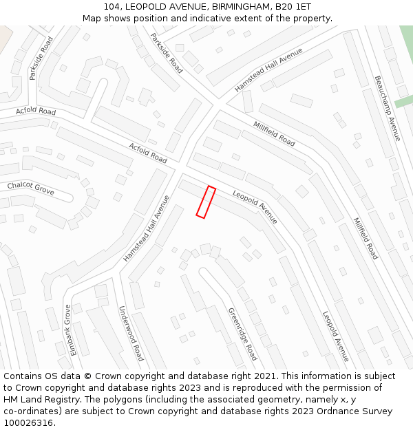 104, LEOPOLD AVENUE, BIRMINGHAM, B20 1ET: Location map and indicative extent of plot