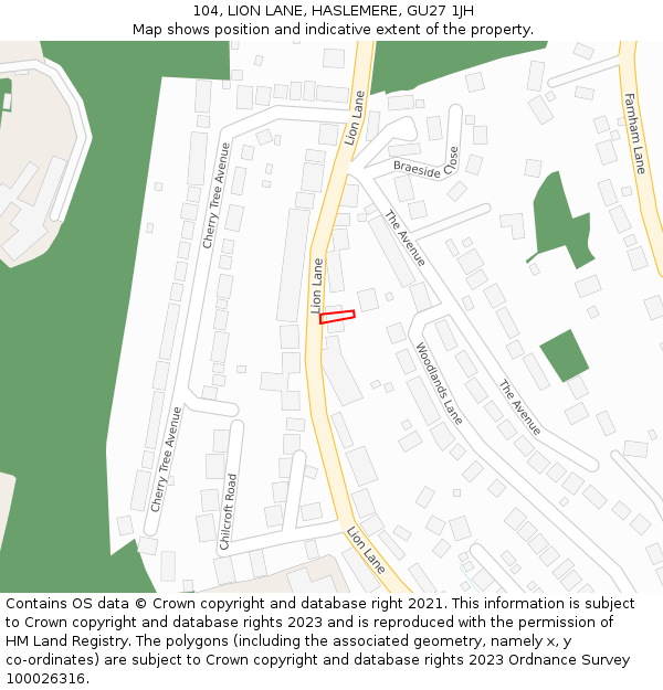 104, LION LANE, HASLEMERE, GU27 1JH: Location map and indicative extent of plot