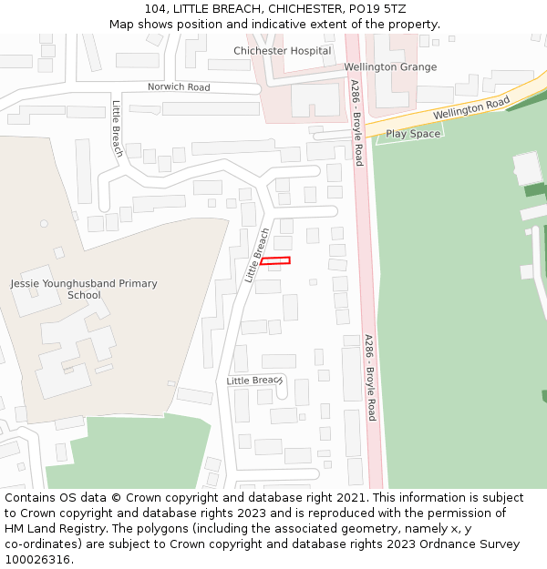 104, LITTLE BREACH, CHICHESTER, PO19 5TZ: Location map and indicative extent of plot