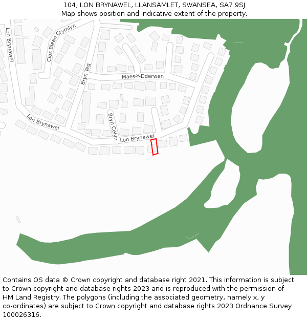 104, LON BRYNAWEL, LLANSAMLET, SWANSEA, SA7 9SJ: Location map and indicative extent of plot