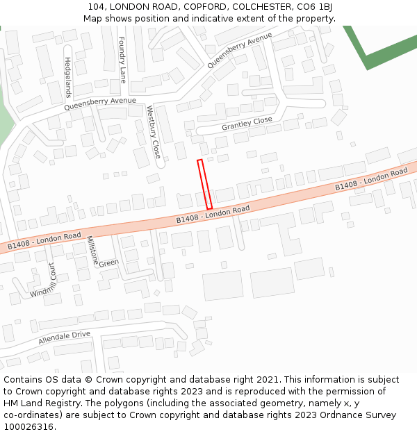 104, LONDON ROAD, COPFORD, COLCHESTER, CO6 1BJ: Location map and indicative extent of plot