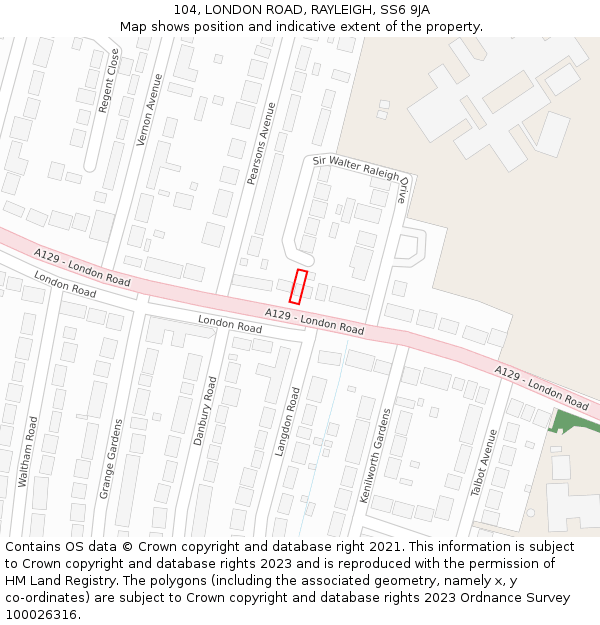104, LONDON ROAD, RAYLEIGH, SS6 9JA: Location map and indicative extent of plot