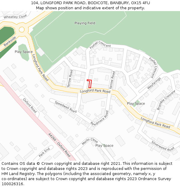 104, LONGFORD PARK ROAD, BODICOTE, BANBURY, OX15 4FU: Location map and indicative extent of plot