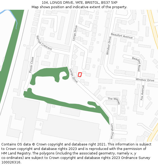 104, LONGS DRIVE, YATE, BRISTOL, BS37 5XP: Location map and indicative extent of plot