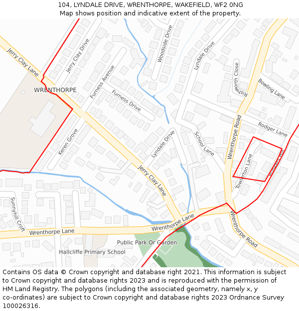 104, LYNDALE DRIVE, WRENTHORPE, WAKEFIELD, WF2 0NG: Location map and indicative extent of plot