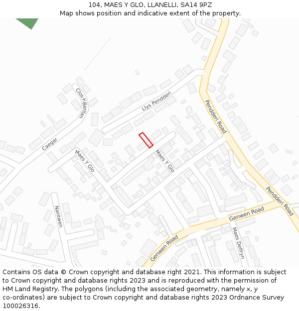 104, MAES Y GLO, LLANELLI, SA14 9PZ: Location map and indicative extent of plot