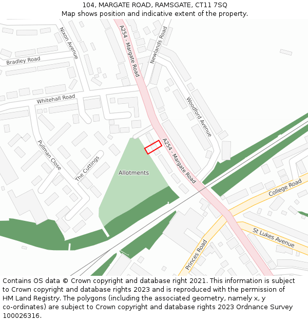 104, MARGATE ROAD, RAMSGATE, CT11 7SQ: Location map and indicative extent of plot