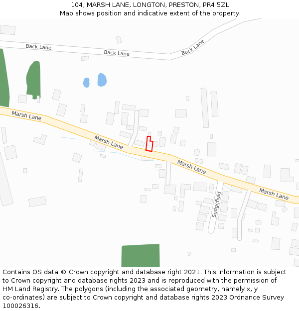 104, MARSH LANE, LONGTON, PRESTON, PR4 5ZL: Location map and indicative extent of plot