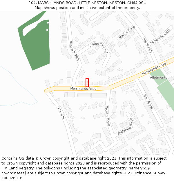 104, MARSHLANDS ROAD, LITTLE NESTON, NESTON, CH64 0SU: Location map and indicative extent of plot