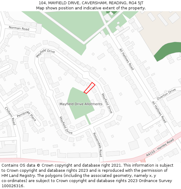 104, MAYFIELD DRIVE, CAVERSHAM, READING, RG4 5JT: Location map and indicative extent of plot