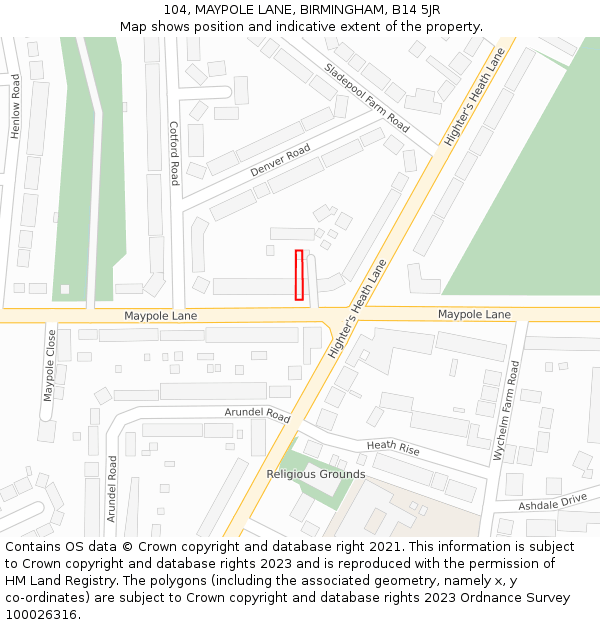 104, MAYPOLE LANE, BIRMINGHAM, B14 5JR: Location map and indicative extent of plot