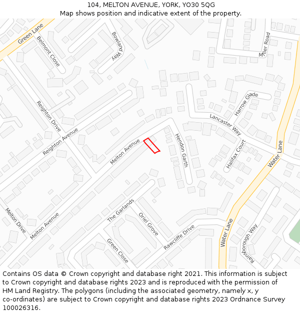 104, MELTON AVENUE, YORK, YO30 5QG: Location map and indicative extent of plot