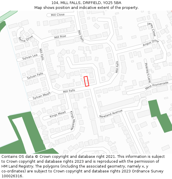 104, MILL FALLS, DRIFFIELD, YO25 5BA: Location map and indicative extent of plot