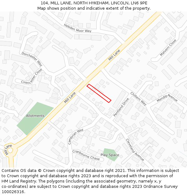 104, MILL LANE, NORTH HYKEHAM, LINCOLN, LN6 9PE: Location map and indicative extent of plot