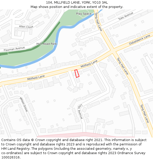 104, MILLFIELD LANE, YORK, YO10 3AL: Location map and indicative extent of plot