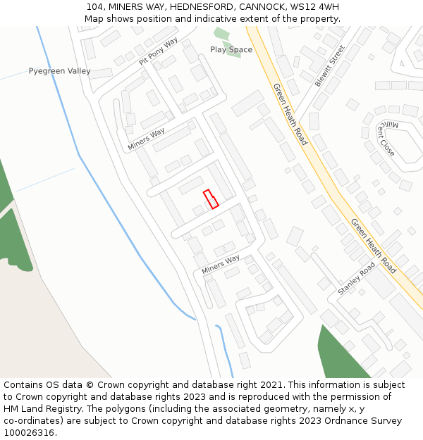 104, MINERS WAY, HEDNESFORD, CANNOCK, WS12 4WH: Location map and indicative extent of plot