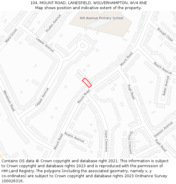 104, MOUNT ROAD, LANESFIELD, WOLVERHAMPTON, WV4 6NE: Location map and indicative extent of plot