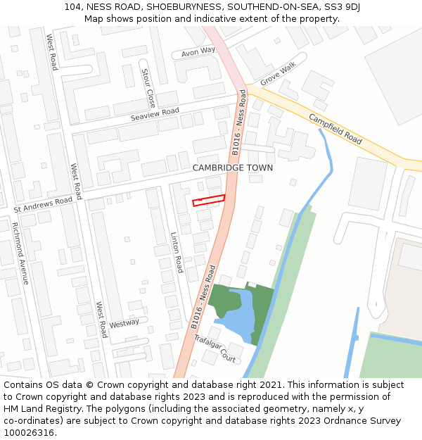 104, NESS ROAD, SHOEBURYNESS, SOUTHEND-ON-SEA, SS3 9DJ: Location map and indicative extent of plot