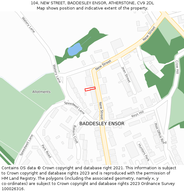 104, NEW STREET, BADDESLEY ENSOR, ATHERSTONE, CV9 2DL: Location map and indicative extent of plot