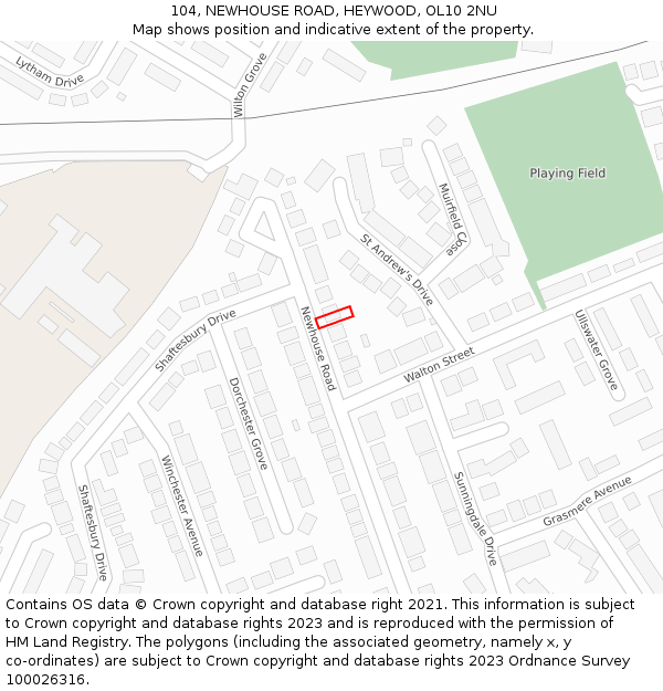 104, NEWHOUSE ROAD, HEYWOOD, OL10 2NU: Location map and indicative extent of plot