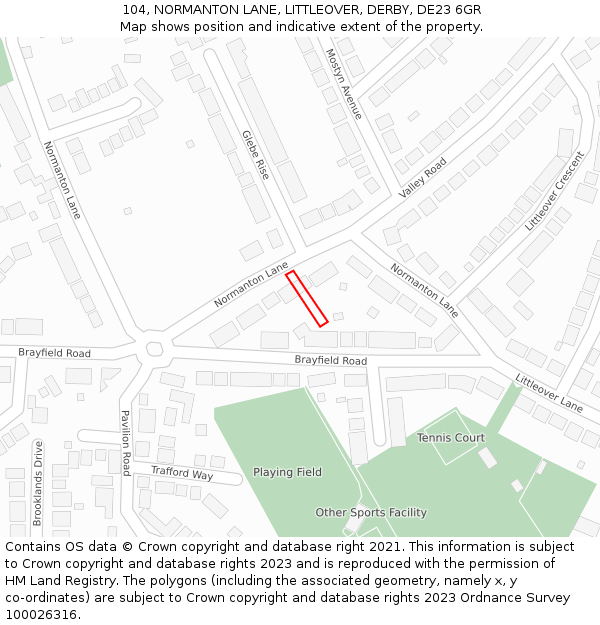 104, NORMANTON LANE, LITTLEOVER, DERBY, DE23 6GR: Location map and indicative extent of plot