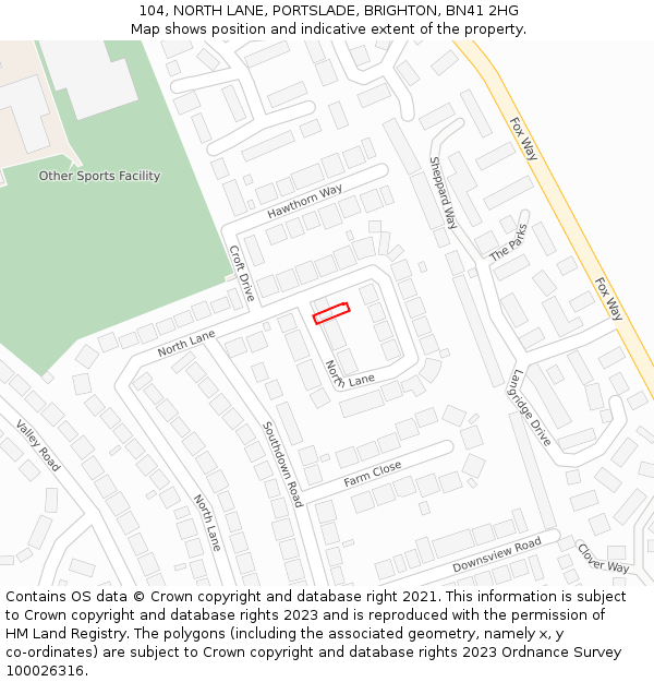 104, NORTH LANE, PORTSLADE, BRIGHTON, BN41 2HG: Location map and indicative extent of plot