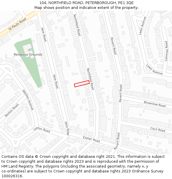 104, NORTHFIELD ROAD, PETERBOROUGH, PE1 3QE: Location map and indicative extent of plot