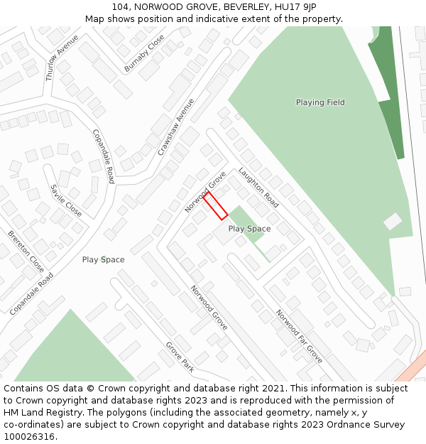 104, NORWOOD GROVE, BEVERLEY, HU17 9JP: Location map and indicative extent of plot