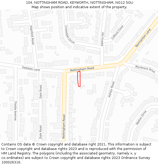 104, NOTTINGHAM ROAD, KEYWORTH, NOTTINGHAM, NG12 5GU: Location map and indicative extent of plot