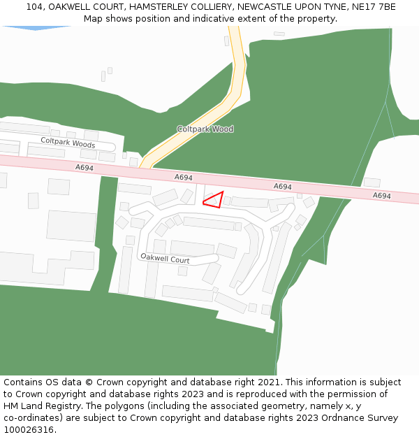 104, OAKWELL COURT, HAMSTERLEY COLLIERY, NEWCASTLE UPON TYNE, NE17 7BE: Location map and indicative extent of plot